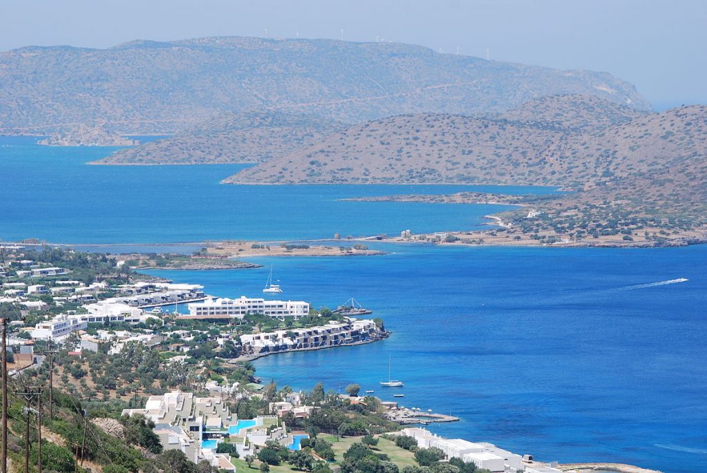 Coastal view across Elounda and Mirabello Bay in East Crete